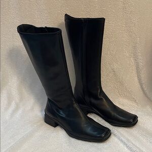Prada Zipped Mid-Calf Black Leather Riding Boots